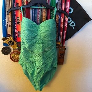 Jessica Simpson teal swim suit